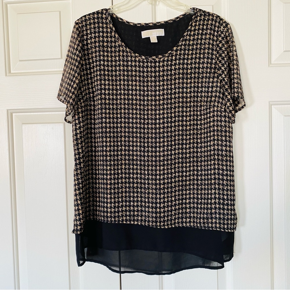 Michael Kors Women's Black and Tan Layered Blouse Size L